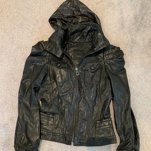 Rudsak Leather Moto Jacket with Hidden Hood